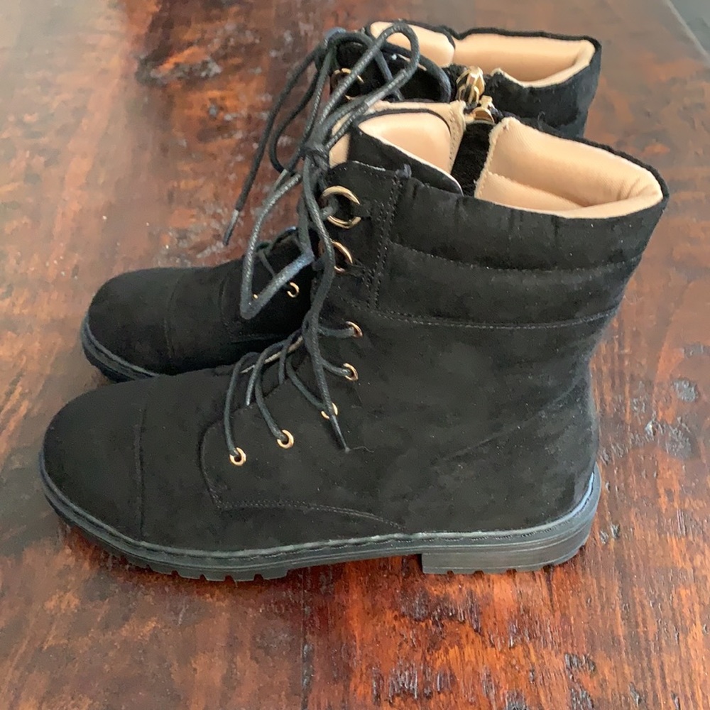 Stuart Weitzman Black Suede Combat Boots - Luge Lexy 🖤